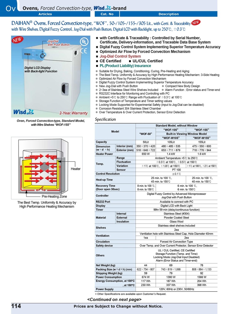 Oven Forced-Air Type, Standard, 105lit. ThermoStable OF-105, 230V